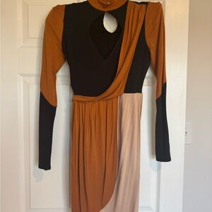 Bar III Black and Orange Long Sleeve Dress